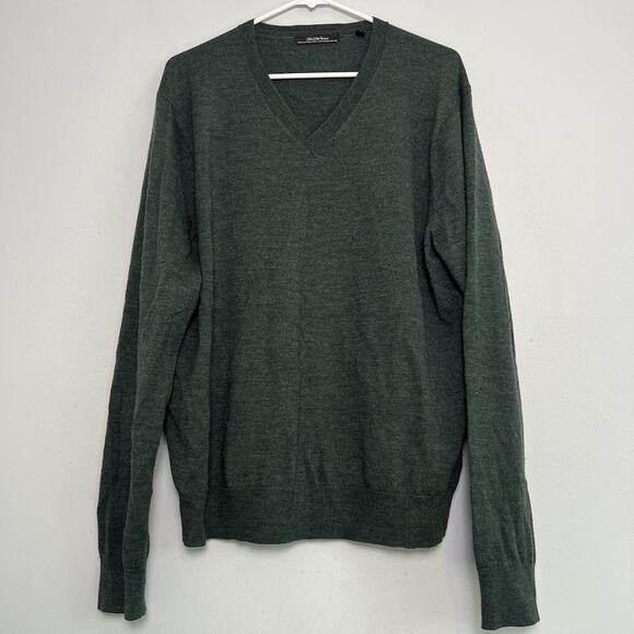 Saks Fifth Avenue Men's Extra Fine Merino Wool Green V Neck Sweater Sz XL Basic - Picture 1 of 13